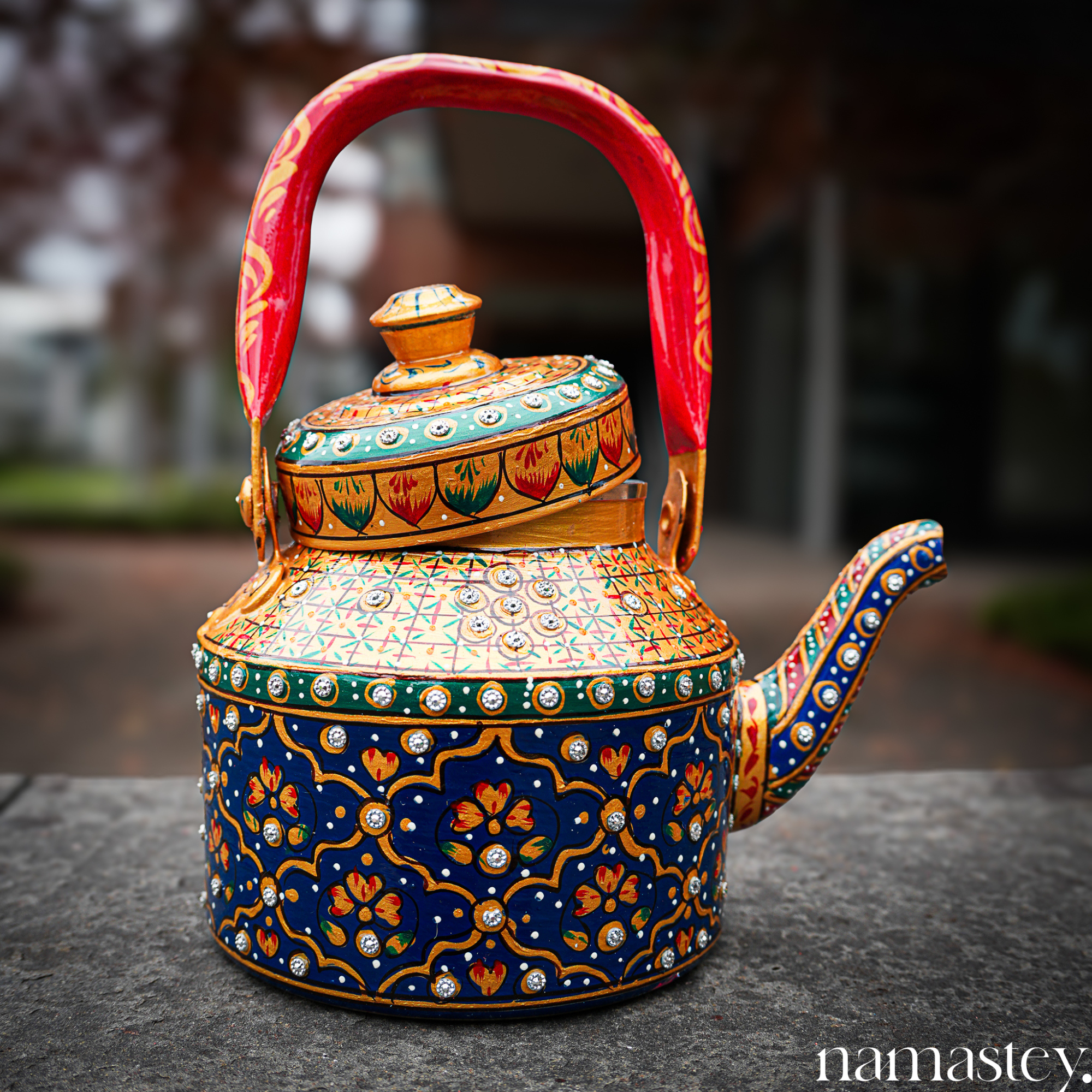 The Rang Mahal – Handpainted Stainless Steel Tea Kettle (1L)