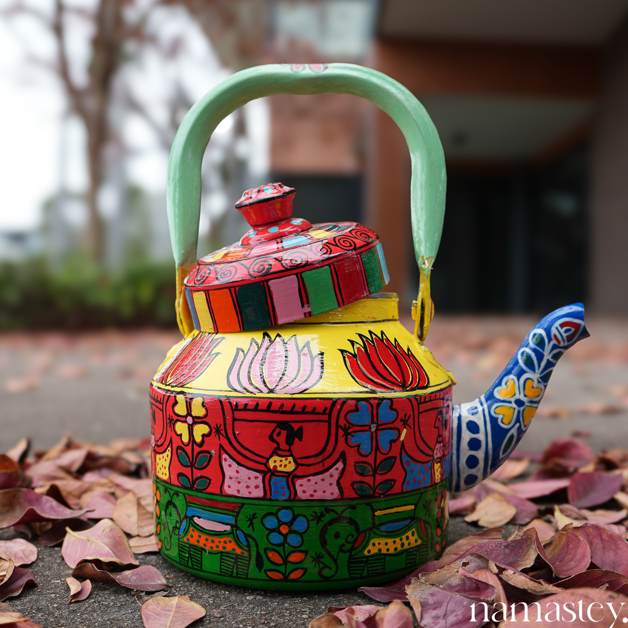 The Bazaar Bloom – Handpainted Stainless Steel Tea Kettle (1L)