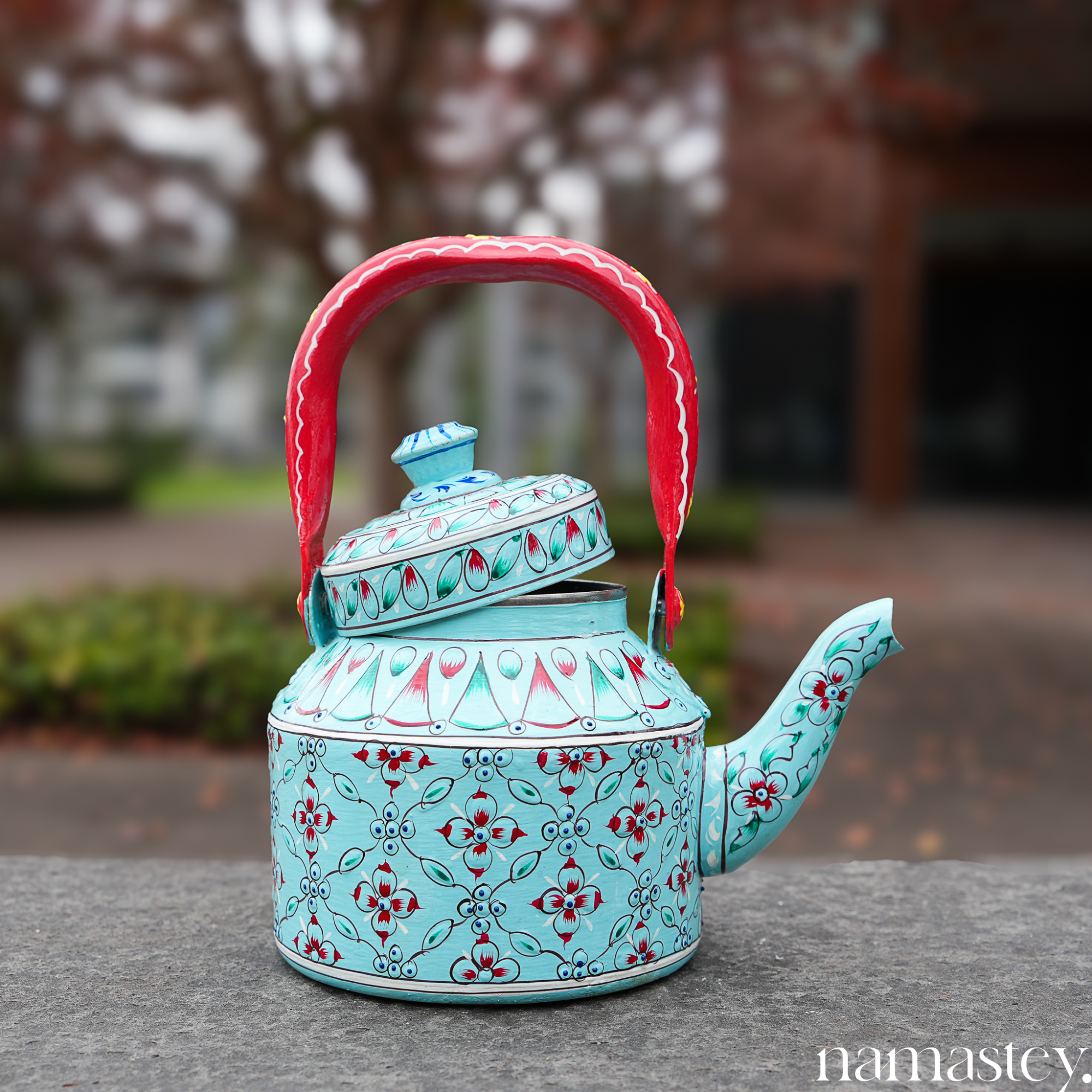 Blue Peony – Handpainted Stainless Steel Tea Kettle (1L)
