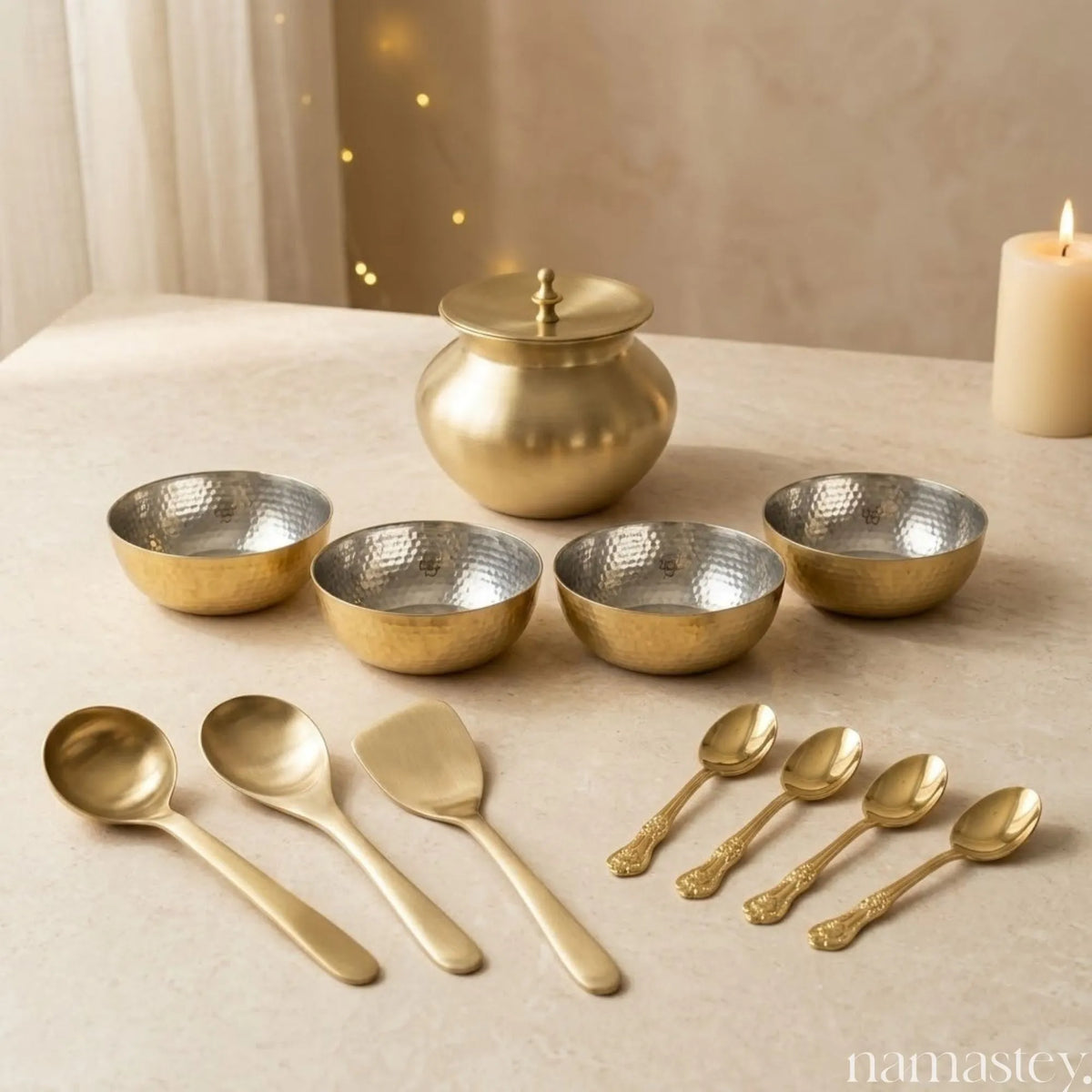 The Dawat Set | Diwali Gift Set – Brass & Bronze Serving Set with Ghee Kalash