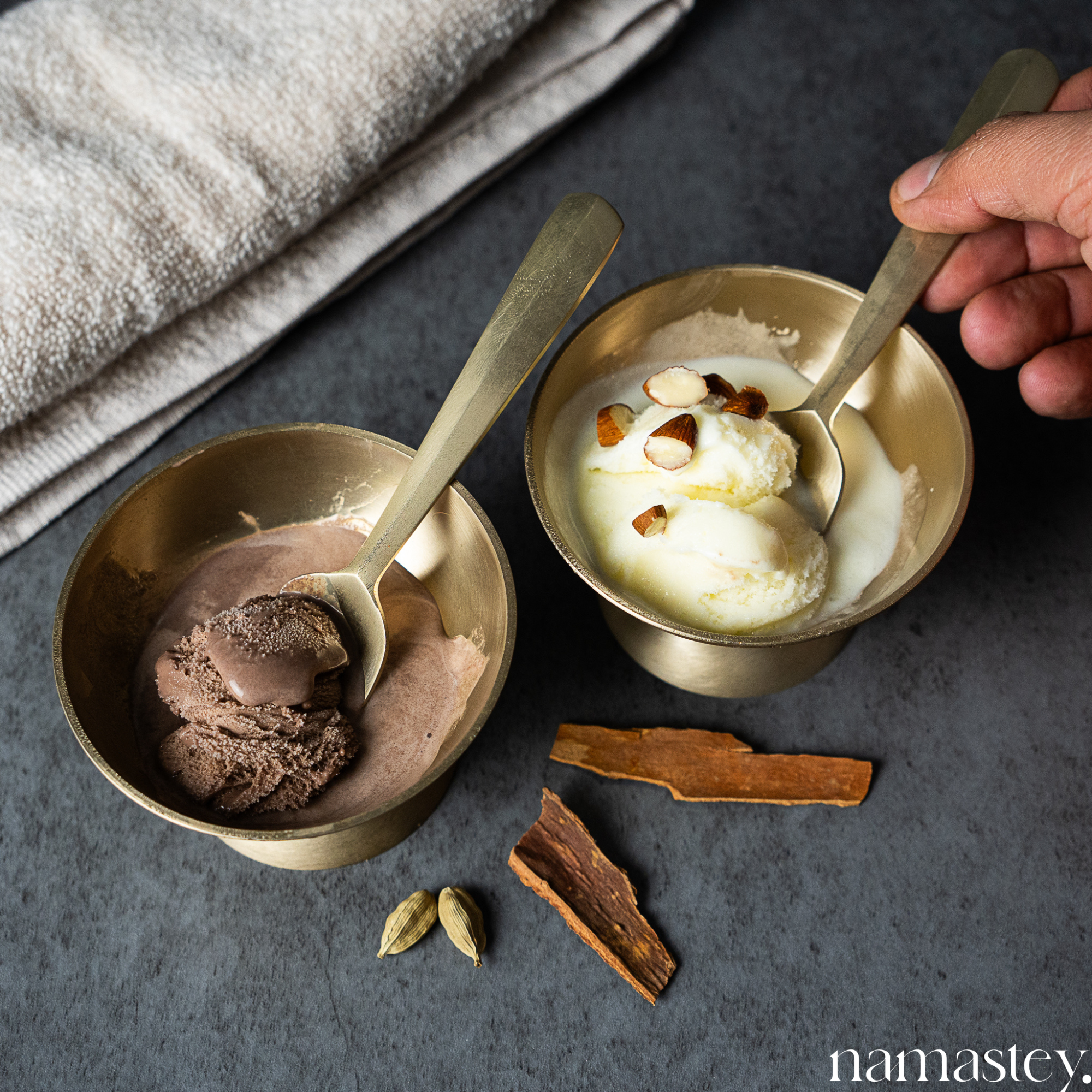 Delicate Kansa (Bronze) Ice Cream Bowl Set of Two with Spoons  | Ice Cream Bowl with Spoon for Sorbets, Ice Treats and Sweets [Set of 2]