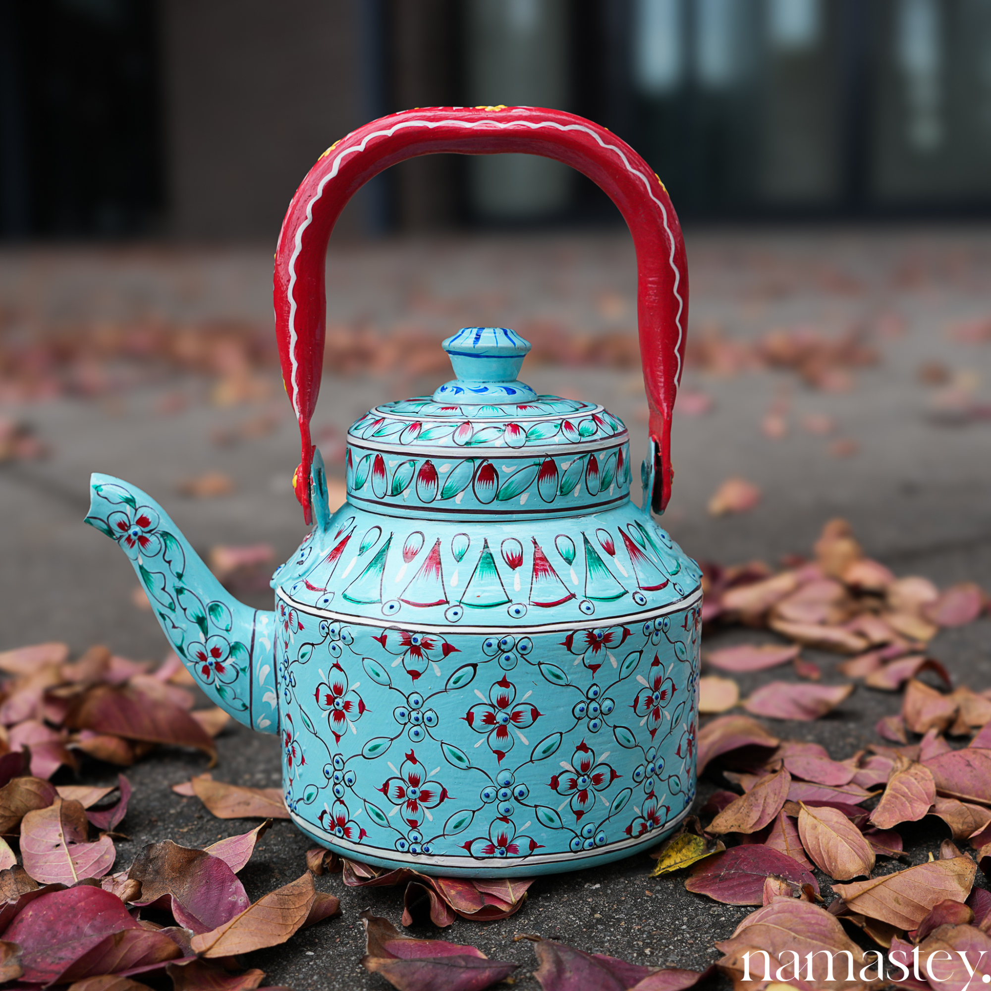 Blue Peony – Handpainted Stainless Steel Tea Kettle (1L)