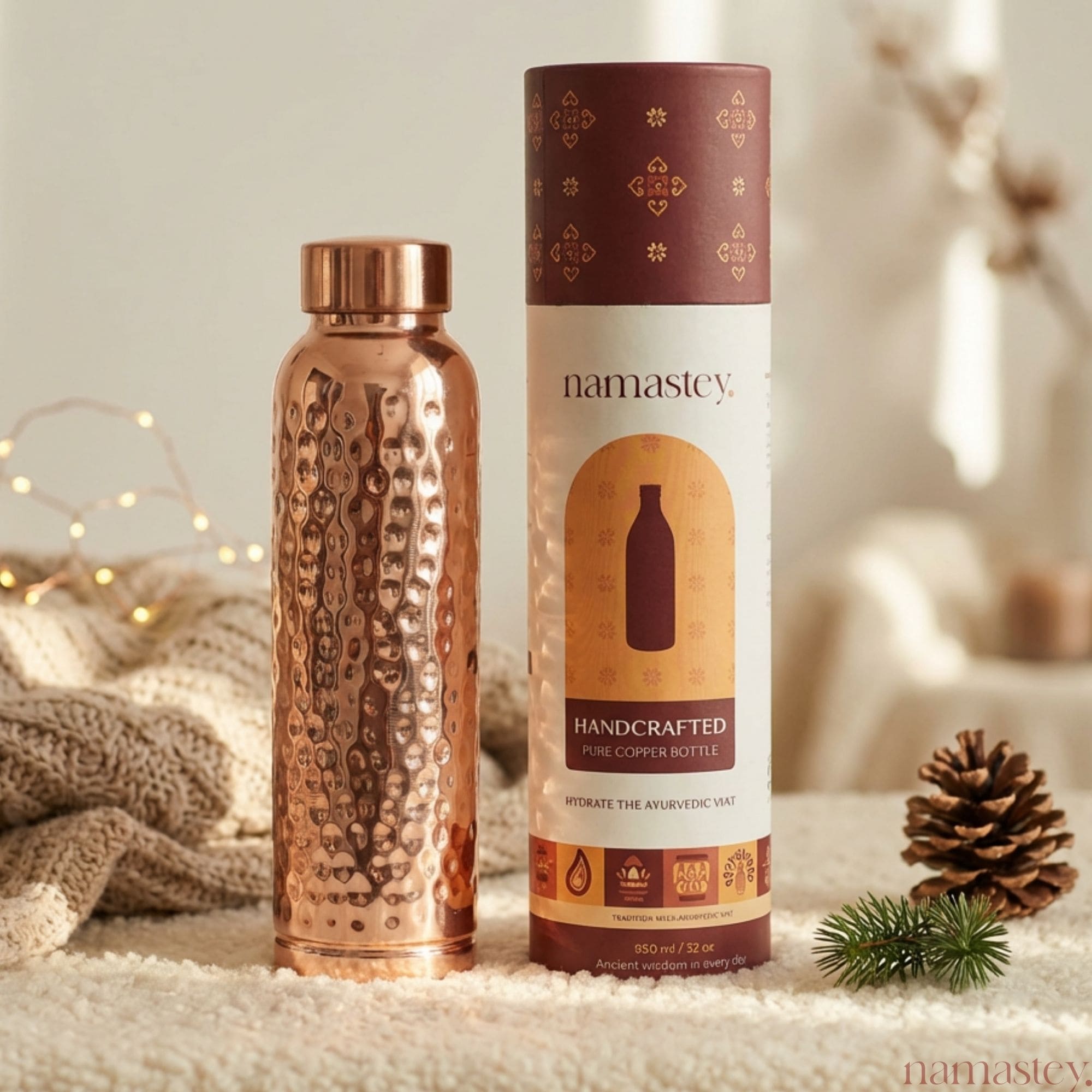 Hammered Pure Copper Water Bottle | 950 ml | Namastey