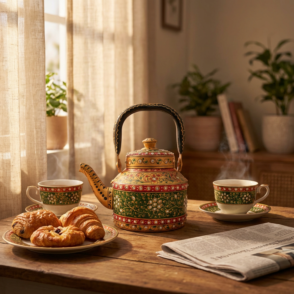 The Royal Courtyard – Handpainted Stainless Steel Tea Kettle (1L)