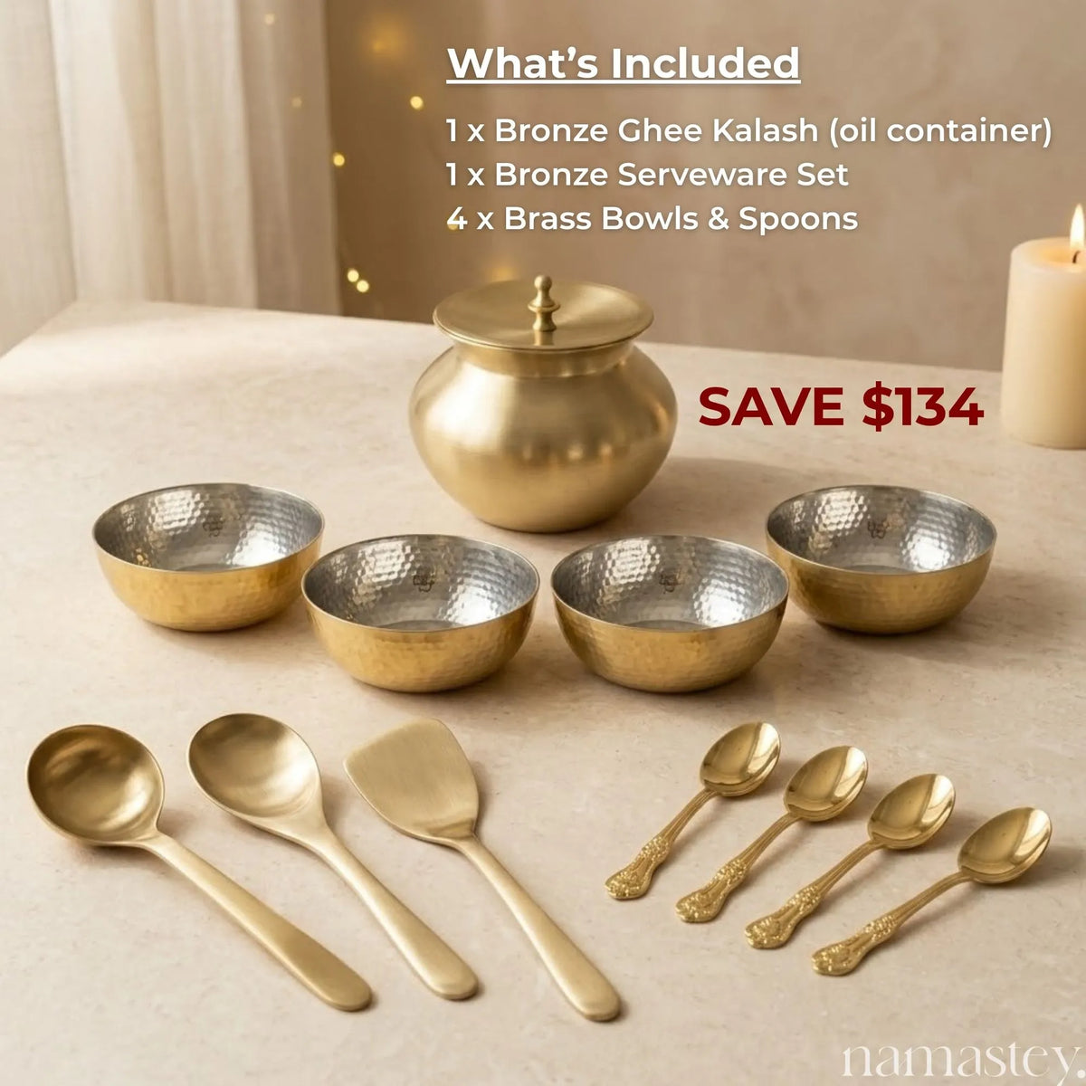 The Dawat Set | Diwali Gift Set – Brass & Bronze Serving Set with Ghee Kalash