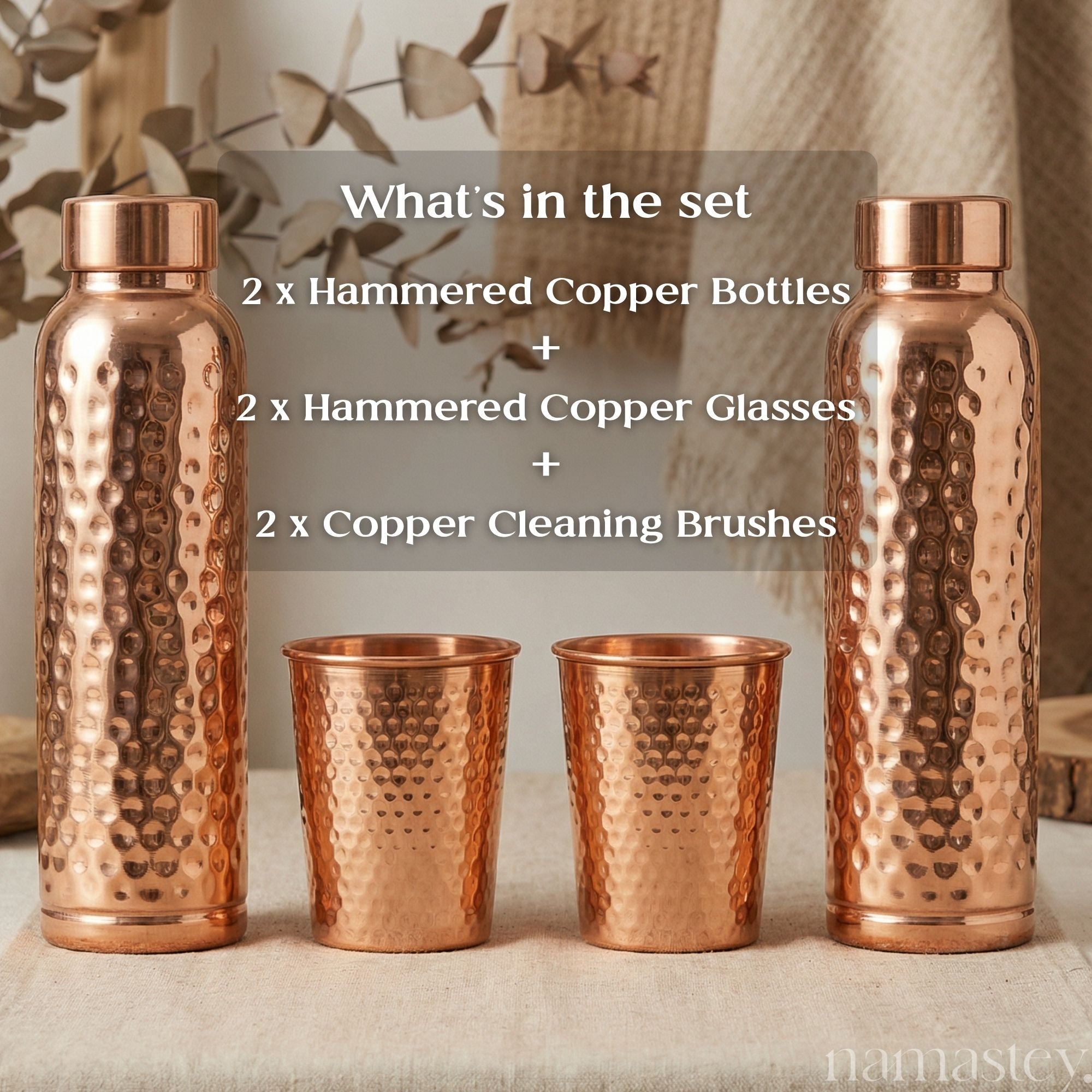 The Morning Ritual Set — Copper Bottles + Copper Glasses (2)