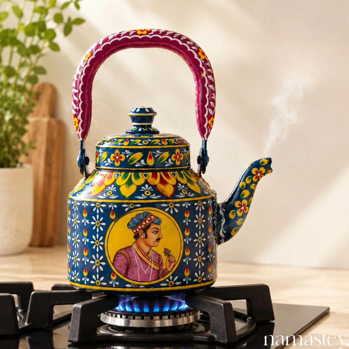 The Royal Bloom – Handpainted Stainless Steel Tea Kettle (1L)