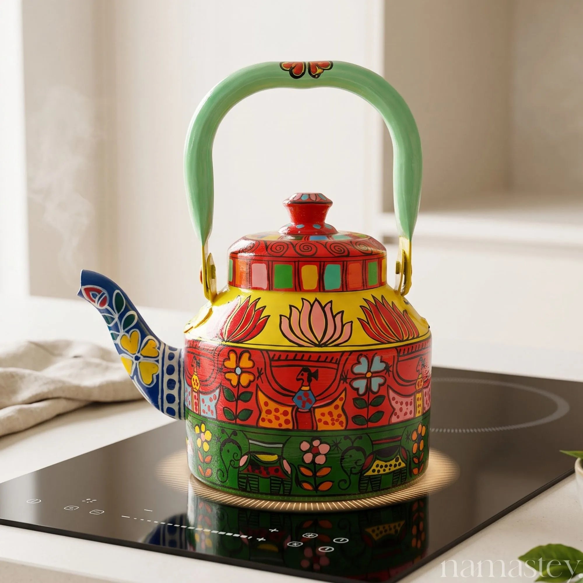 The Bazaar Bloom – Handpainted Stainless Steel Tea Kettle (1L)