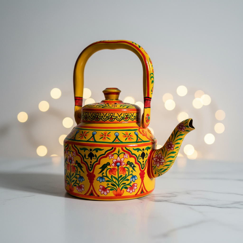 Basant Garden – Handpainted Stainless Steel Tea Kettle (1L)