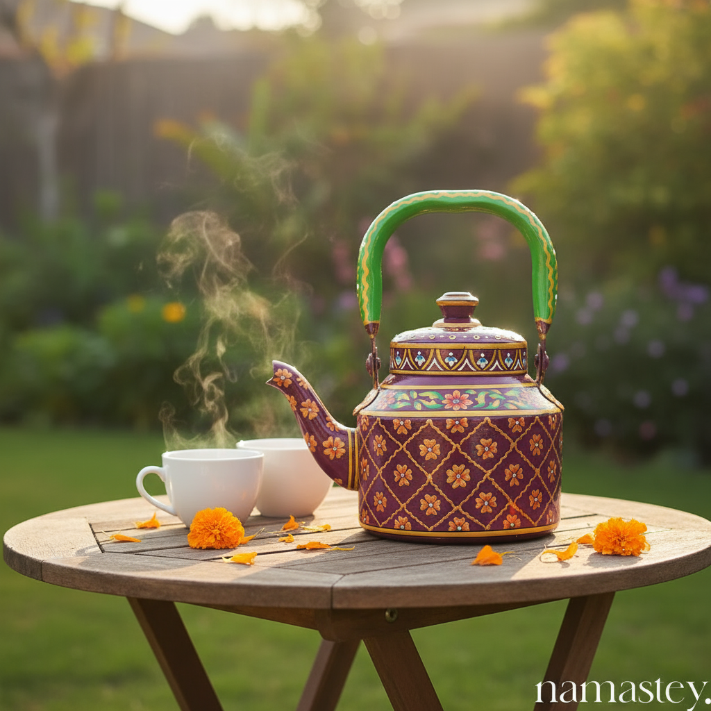 The Gulzar Royale – Handpainted Stainless Steel Tea Kettle (1L)